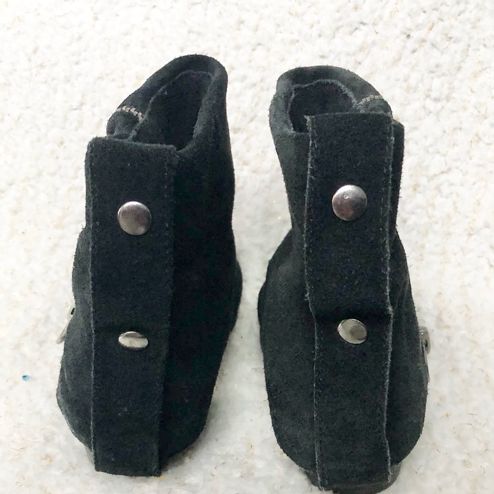 Black Suede Zipper Booties With Button Suede Band - image 3